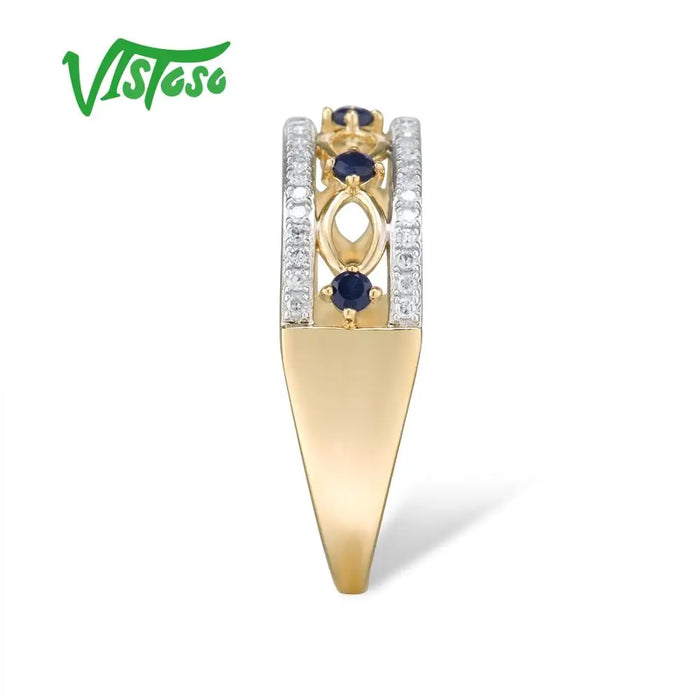 VISTOSO 14K Yellow Gold Rings For Women Genuine Sparkling Diamond Fancy Blue Sapphire Engagement Anniversary Unique Fine Jewelry