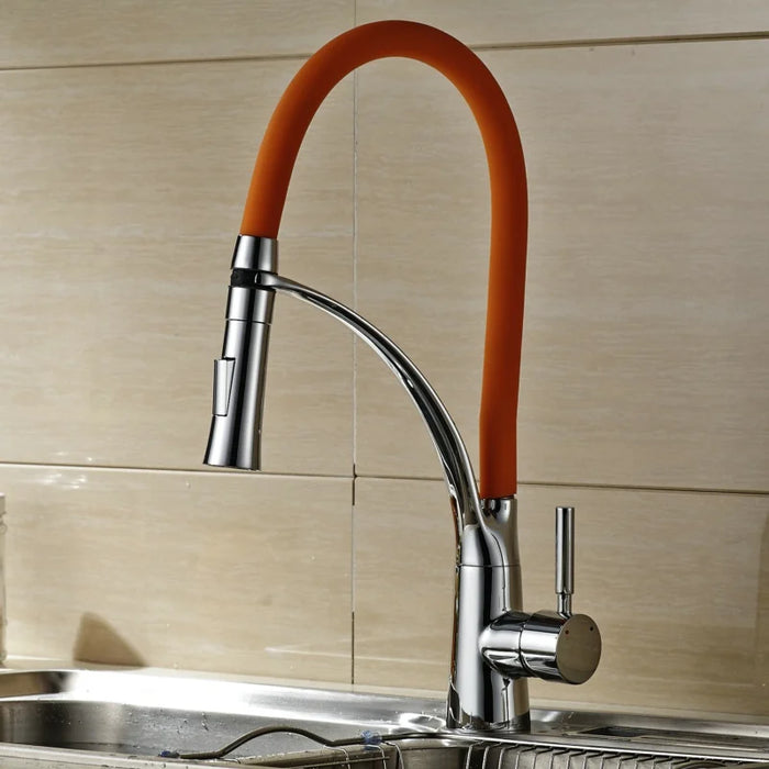 Becola Pull Down Kitchen Faucet Deck Mounted Sink Mixer Tap Hot and Cold Water Orange Faucet B-9205C