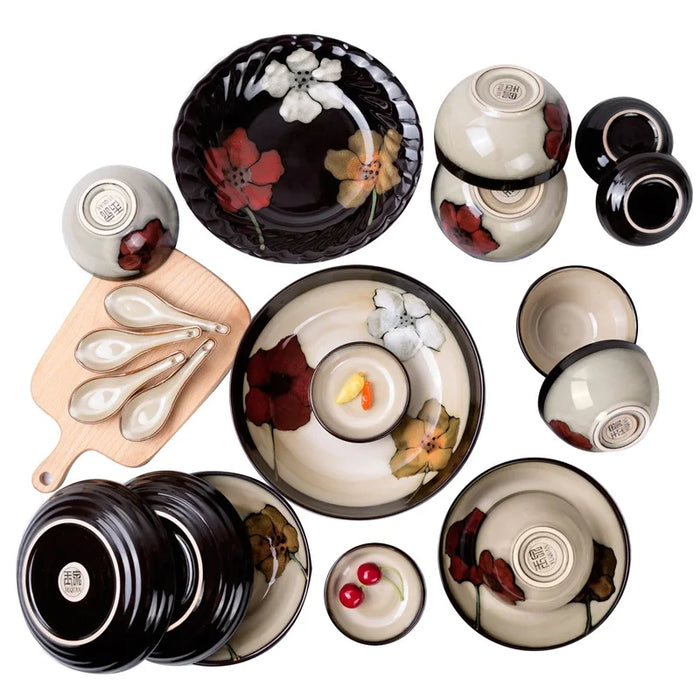 guci Flower language 20 Chinese stoneware Dishware set Korean ceramic bowls underglaze color home