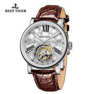 Reef Tiger/RT Top Brand Luxury Men Watch Steel Tourbllon Watch Automatic Alligator Leather Strap Waterproof Watches RGA1999