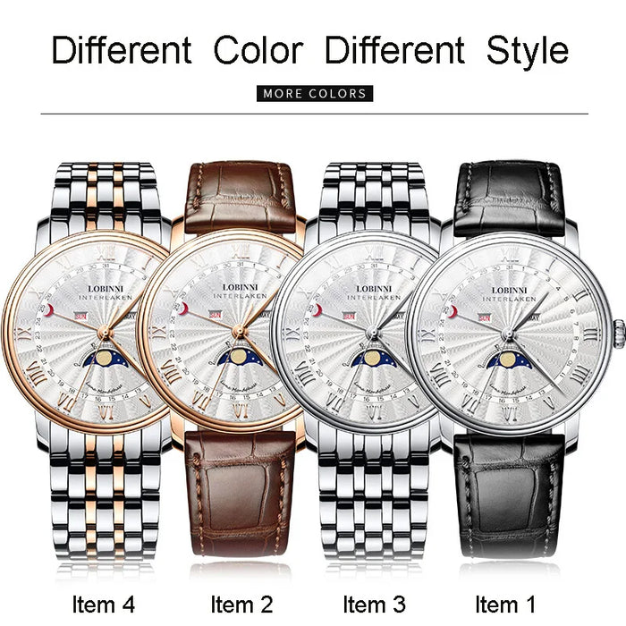 Switzerland LOBINNI Men Luxury Brand Quartz Watch Men Sapphire Waterproof Moon Phase  Japan Quartz Movement Male Wristwacth