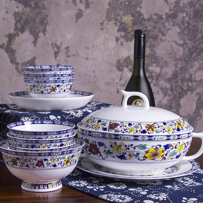 Guci 60 Pieces High-grade Jingdezhen Ceramic  Tableware Set Blue and White Gift Bone Porcelain Tableware