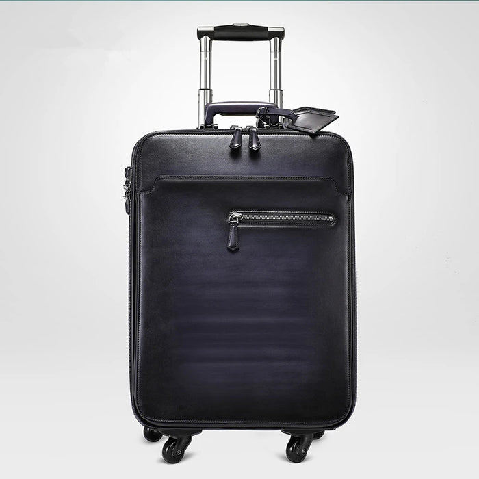 Brand Italian Cowhide Leather Trolley Case Business Luggage Genuine Leather Universal Wheel Password Boarding 22" Soft Suitcase