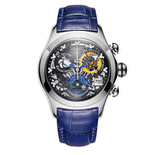 Reef Tiger New Designer Top Brand Luxury Fashion Watches for Women Steel Skeleton Watches Blue Strap Sport Watches RGA7181