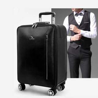 TRAVEL TALE 16"20" Inch Cow Leather Suitcase Cabin Black Trolley Genuine Leather Hand Luggage