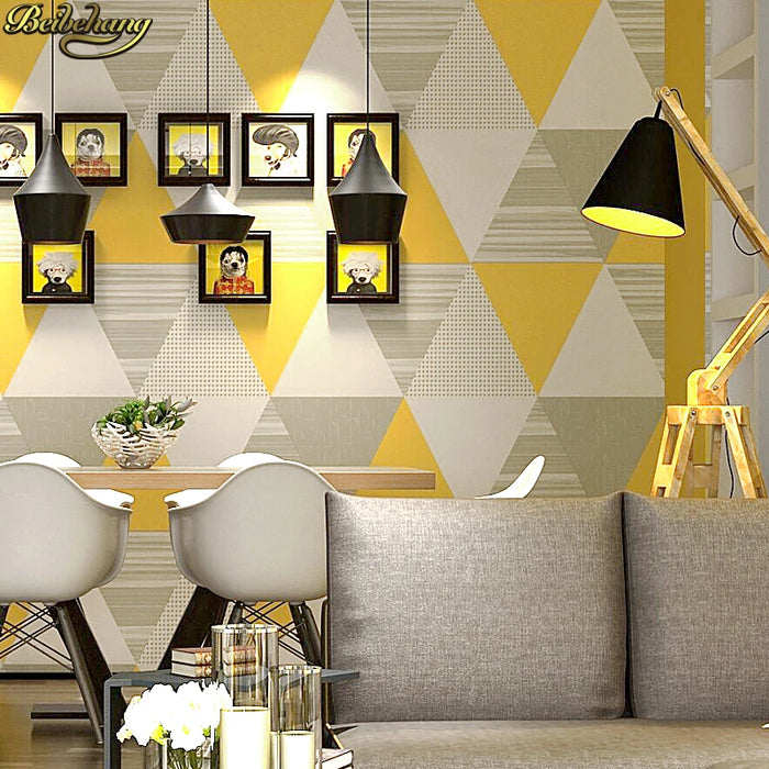 beibehang Modern Fashion Gray Yellow Blue Bedroom Washable Wall Paper Roll Home Decor Geometric Wallpaper papel de parede