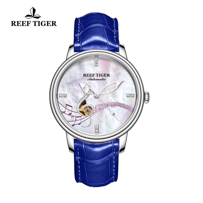 Reef Tiger/RT Fashion Casual Watches Ladies Creative Automatic Watches Leather Strap Watches relogio feminino RGA1582