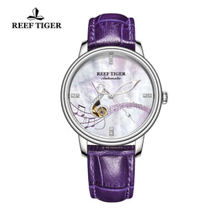 Reef Tiger/RT Fashion Casual Watches Ladies Creative Automatic Watches Leather Strap Watches relogio feminino RGA1582