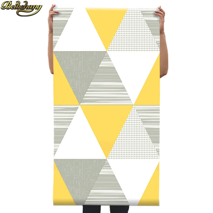 beibehang Modern Fashion Gray Yellow Blue Bedroom Washable Wall Paper Roll Home Decor Geometric Wallpaper papel de parede