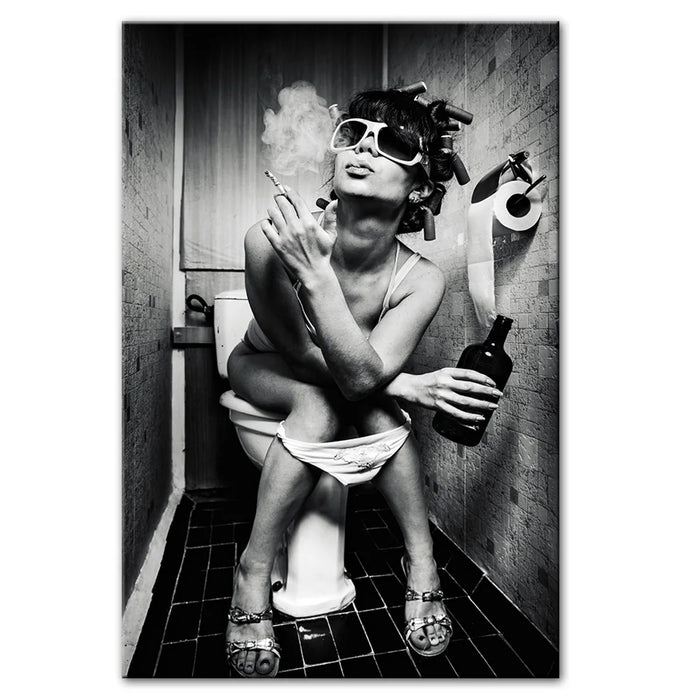 Sexy Woman on Toilet Wall Posters And Print Woman With Cigarette Pop Art Canvas Black And White Canvs Prints For Home Wall Decor