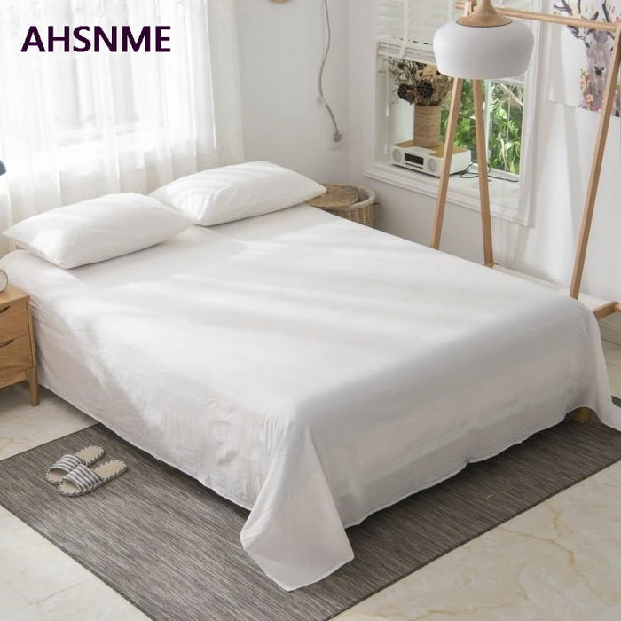 AHSNME 100% Cotton sheets Special Wrinkle Craft Super Soft Pure white Cool Summer Simple Flat sheets 160x240/240x250/245x270cm