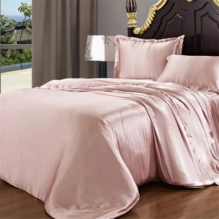 4 Pieces Set Sheet Duvet Cover 22 Mm 100% Mulberry Silk Seamless White Champagne Pink Silvery King Customize