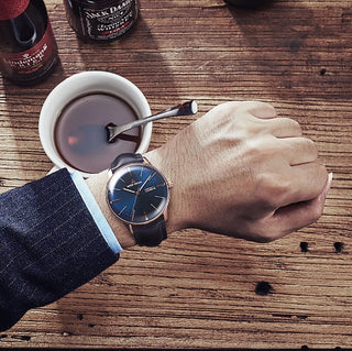 Reef Tiger/RT Luxury Dress Watch Men Genuine Leather Strap Blue Watch Automatic Mechanical Watches Waterproof Date Watch RGA8238
