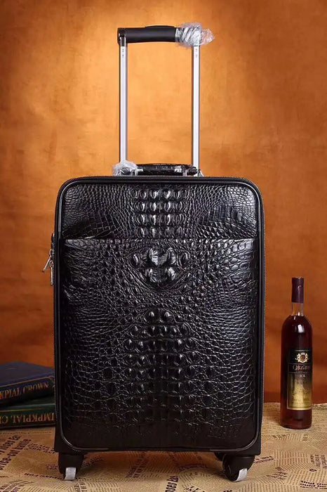 100% real Genuine crocodile skin luggage travel bag black blue brown colors with cow skin lining stainless steel hardware zipper