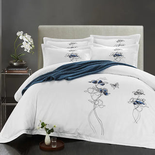 Chic Embroidered Duvet Cover Set 4/6Pcs White Hotel Bedding Set King Queen Size Luxury Soft Bedding Bed Sheet Pillow shams