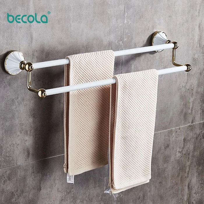 BECOLA Luxury Bathroom Accessories Bathroom Hardware Set White&Gold Pendant  Polished Toothbrush Towel Bar Cloth Hook Towel Rack