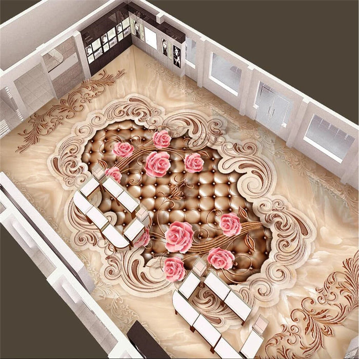 beibehang Customized wallpaper Marble European pattern soft package rose 3D floor tiles 3D self - adhesive PVC wear floor tiles