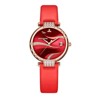Reef Tiger/RT Rose Gold Case Stainless Steel Diamonds Fashion Womens Automatic Waterproof Red Dial Watches RGA1589
