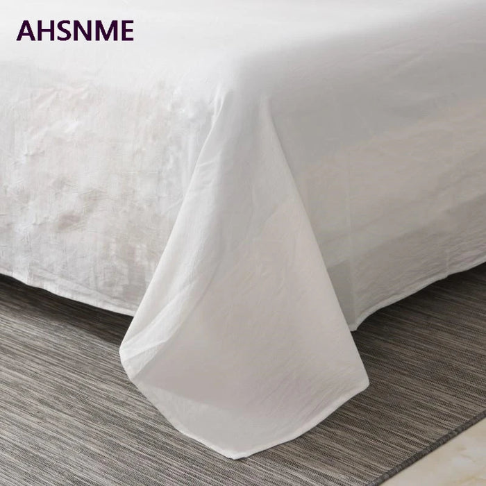 AHSNME 100% Cotton sheets Special Wrinkle Craft Super Soft Pure white Cool Summer Simple Flat sheets 160x240/240x250/245x270cm