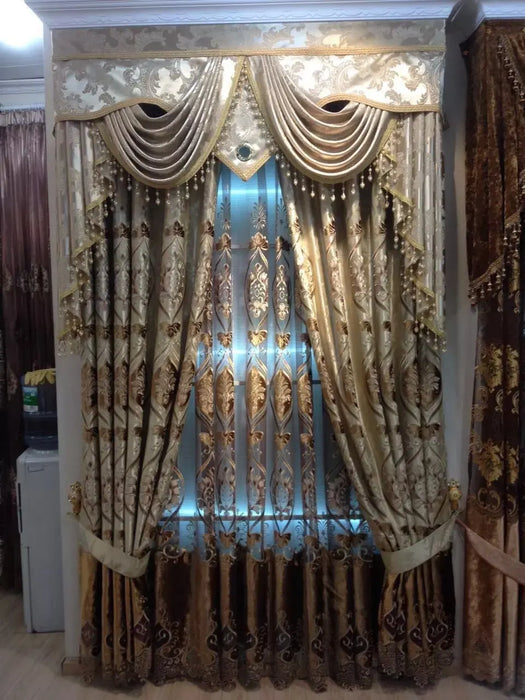 new Dubai Luxury magnetic curtain for living room golden embroidery door hotel crystal bead curtains ancient times