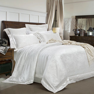 Pure White Jacquard Duvet Cover Bed Sheet Pillowcases King Queen Size Luxury Wedding Satin Cotton Bedding Set Home Textile
