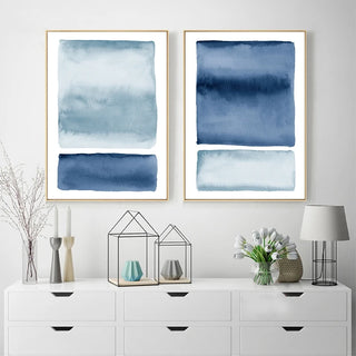 Blue Watercolor Abstract Painting Indigo Wall Pictures Ocean Coastal Wall Art Canvas Print Nordic Posters Living Room Wall Decor