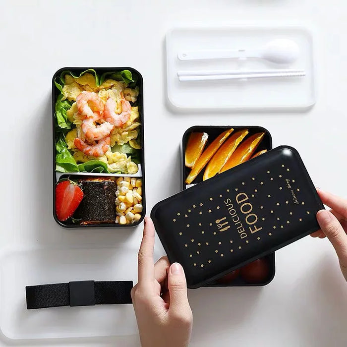 Portable Rectangular Lunch Box Double Plastic Health Material Bento Box 1200ml Microwave Tableware Food Storage Container Lunch