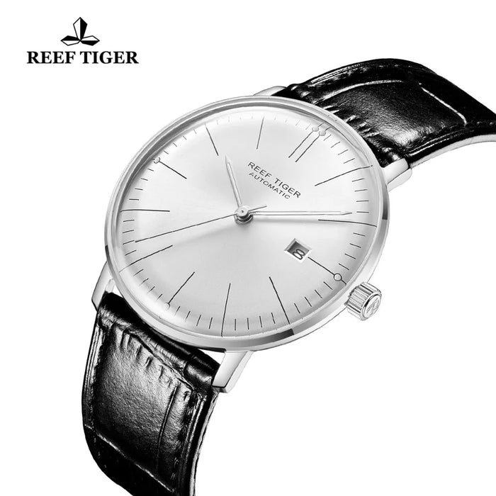 Reef Tiger/RT Luxury Brand Ultra Thin Watch Men Leather Strap Steel Automatic Watches Waterproof RGA8215