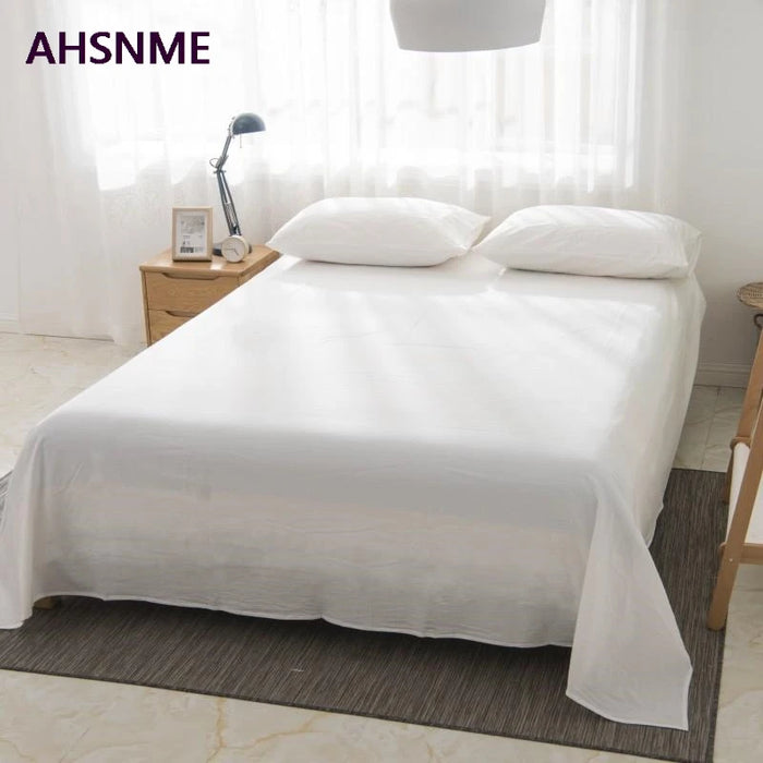 AHSNME 100% Cotton sheets Special Wrinkle Craft Super Soft Pure white Cool Summer Simple Flat sheets 160x240/240x250/245x270cm