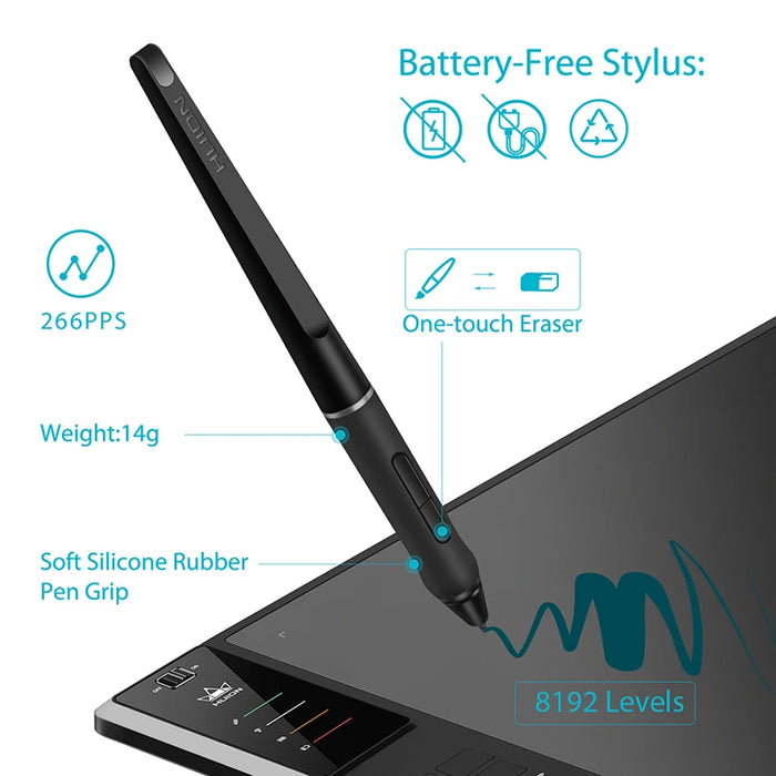 HUION Giano WH1409 V2 Wireless Digital Pen Tablet Graphic Drawing Tablet Tilt Function Battery-free Stylus artist draw Android