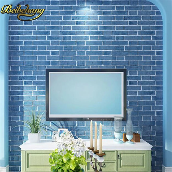 beibehang papel de parede Culture brick blue Mediterranean brick wallpaper box living room study bedroom style wall paper