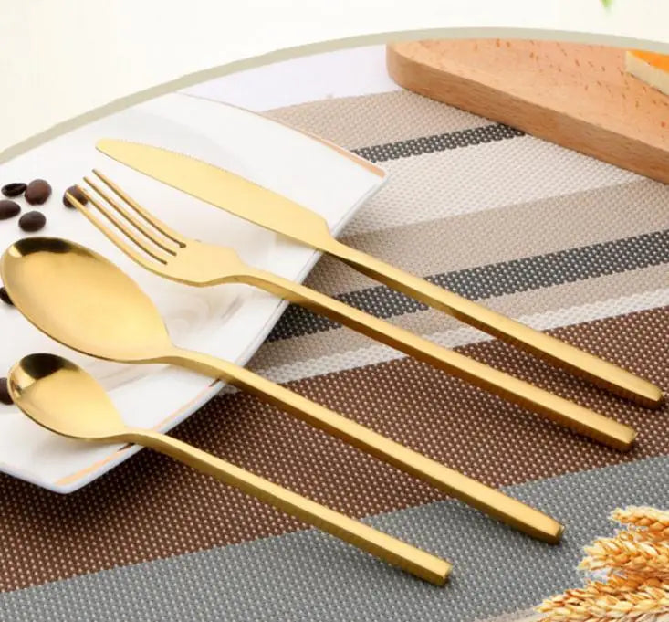 30set High Quality Gold Cutlery Scoop Fork Knife Tea Scoop Gold Stainless Steel Food Silverware Dinnerware Set Utensil SN1100