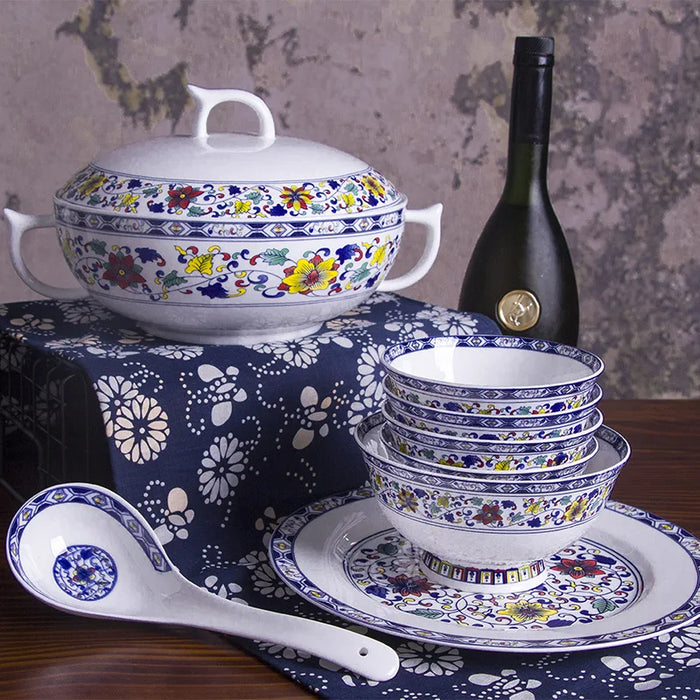 Guci 60 Pieces High-grade Jingdezhen Ceramic  Tableware Set Blue and White Gift Bone Porcelain Tableware