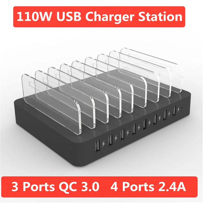 QC 3.0 Smart 8 Port USB Phone Charger With Phone Stand 3 QC 3.0 Quick Charging Station Multiple Charger Desktop for Smartphones