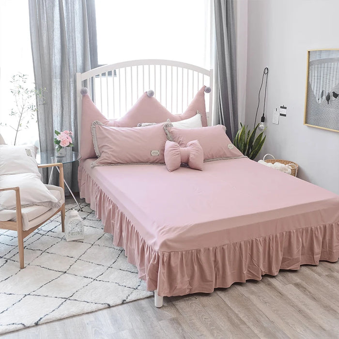 Princess Pink Bed set crown Duvet cover bed sheet pillowcase Sets White Elegant bedding sets king size lace comforter cover