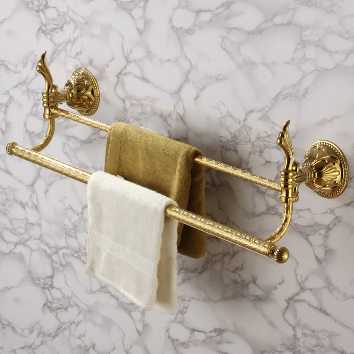 Luxury gold 11-Piece Bathroom Hardware Accessory Set Towel bar rack shelf Robe hook paper holder ring Toilet brush Soap dish