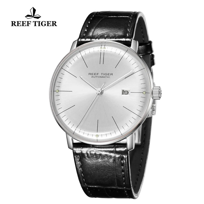 Reef Tiger/RT Luxury Brand Ultra Thin Watch Men Leather Strap Steel Automatic Watches Waterproof RGA8215