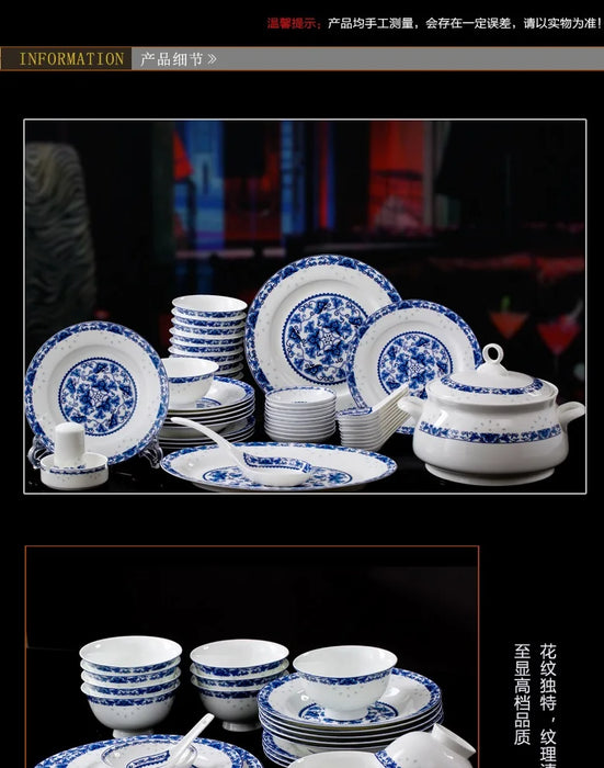 guci Jingdezhen pottery 56 piec  highgrade bone china porcelain  blue porcelain jade tree wrapped tableware set dishes  marriage