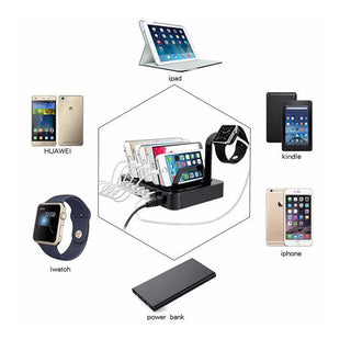 Multifunctional Mobile Phone Stand 6 port USB Charger Smart Quick Charging Station Desktop Holder For iPhone 8 iPad Android
