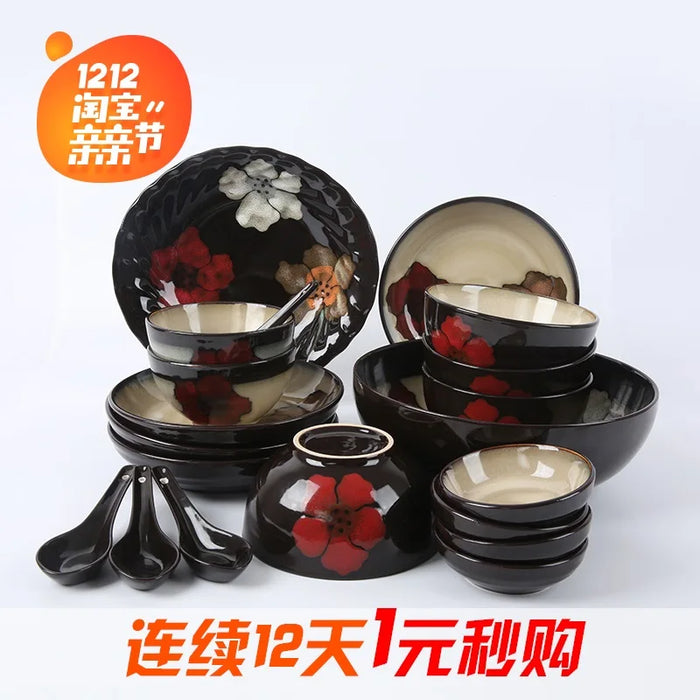 guci Flower language 20 Chinese stoneware Dishware set Korean ceramic bowls underglaze color home