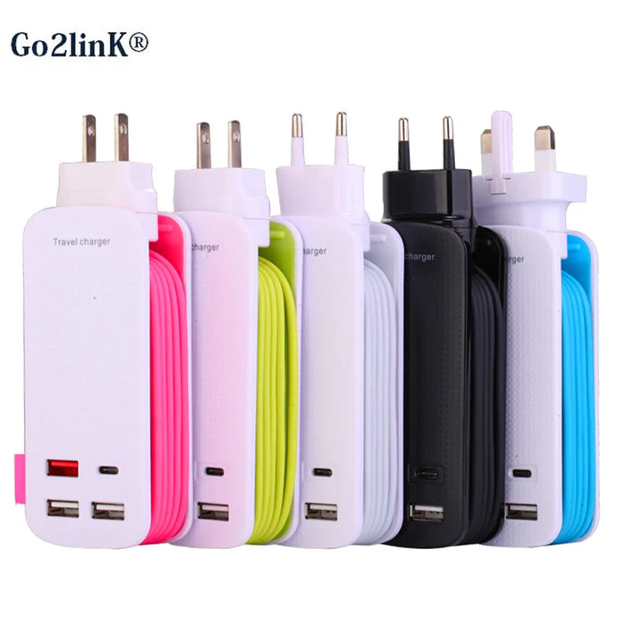 Fast Charge QC 3.0 USB Wall Charger 50W 4 Ports USB Hub Station Wall Fast Charger Power Adapter 1M Strip for Smart Phone Tablet