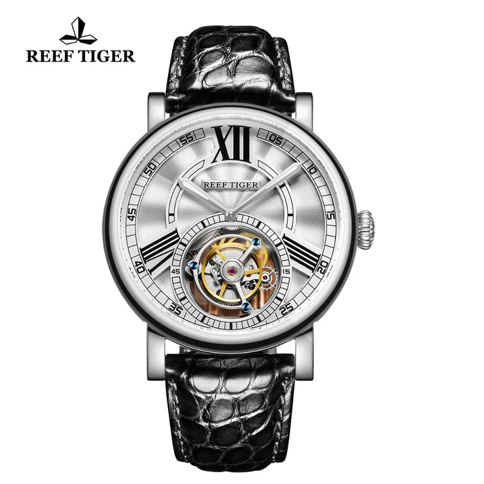 Reef Tiger/RT Top Brand Luxury Men Watch Steel Tourbllon Watch Automatic Alligator Leather Strap Waterproof Watches RGA1999