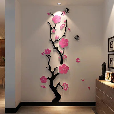 Plum flower 3d Acrylic mirror wall stickers Room bedroom DIY Art wall decor  living room entrance background wall decoration