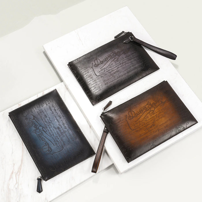 Fast Shipping Brand Luxury Handbag Genuine Leather Letter Day Clutch with Engraving Designer Handmade Large Capacity Handbag