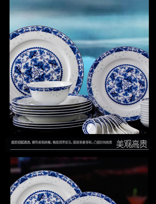 guci Jingdezhen pottery 56 piec  highgrade bone china porcelain  blue porcelain jade tree wrapped tableware set dishes  marriage