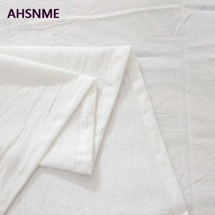 AHSNME 100% Cotton sheets Special Wrinkle Craft Super Soft Pure white Cool Summer Simple Flat sheets 160x240/240x250/245x270cm