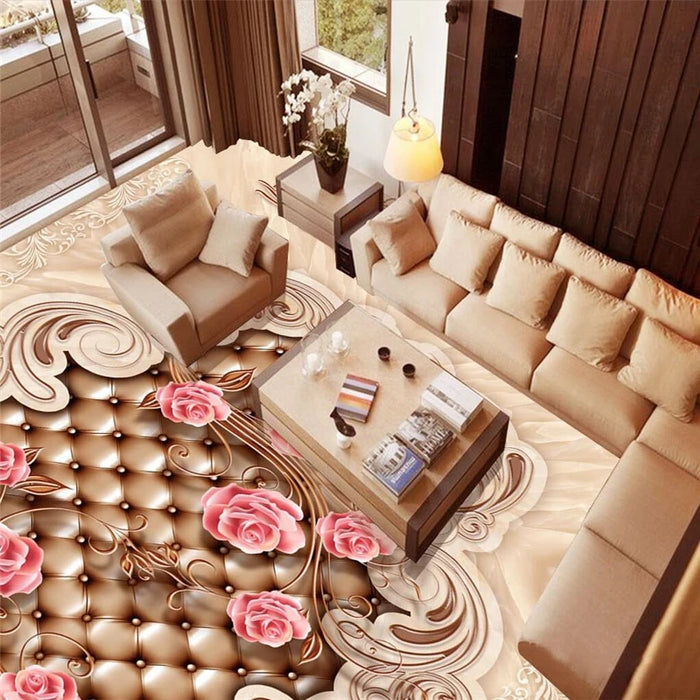 beibehang Customized wallpaper Marble European pattern soft package rose 3D floor tiles 3D self - adhesive PVC wear floor tiles