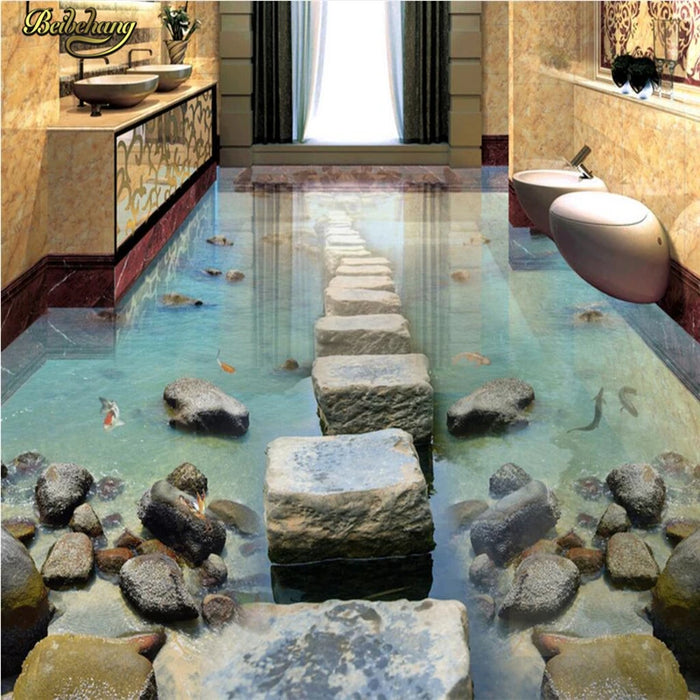 beibehang Custom photo wallpaper floor floor to the seaside stone pier bridge 3D stereo floor painting papel de parede