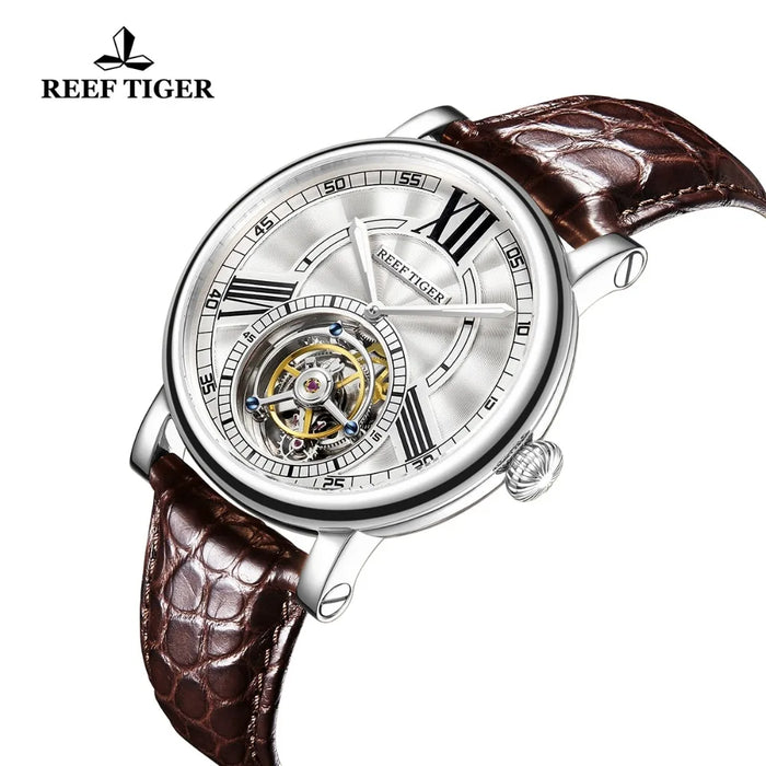 Reef Tiger/RT Top Brand Luxury Men Watch Steel Tourbllon Watch Automatic Alligator Leather Strap Waterproof Watches RGA1999