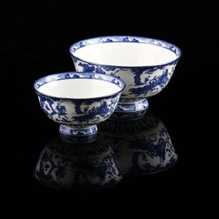 christmas Blue  White Porcelain Tableware Set Household Bony Porcelain Bowls  Dishes Set Simple Ceramic Chinese Bowl Combination